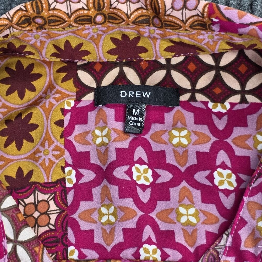 Anthropologie DREW Shirt Women M Pink Cropped Floral Boho Patchwork Artsy Retro - Picture 3 of 12
